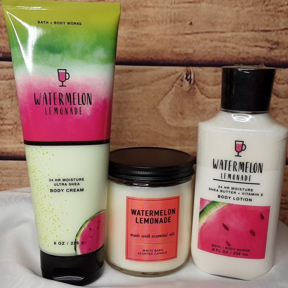 BATH & BODY WORKS 'WATERMELON~LEMONADE' 3-PIECE CANDLE & LOTION SET - Picture 7 of 11